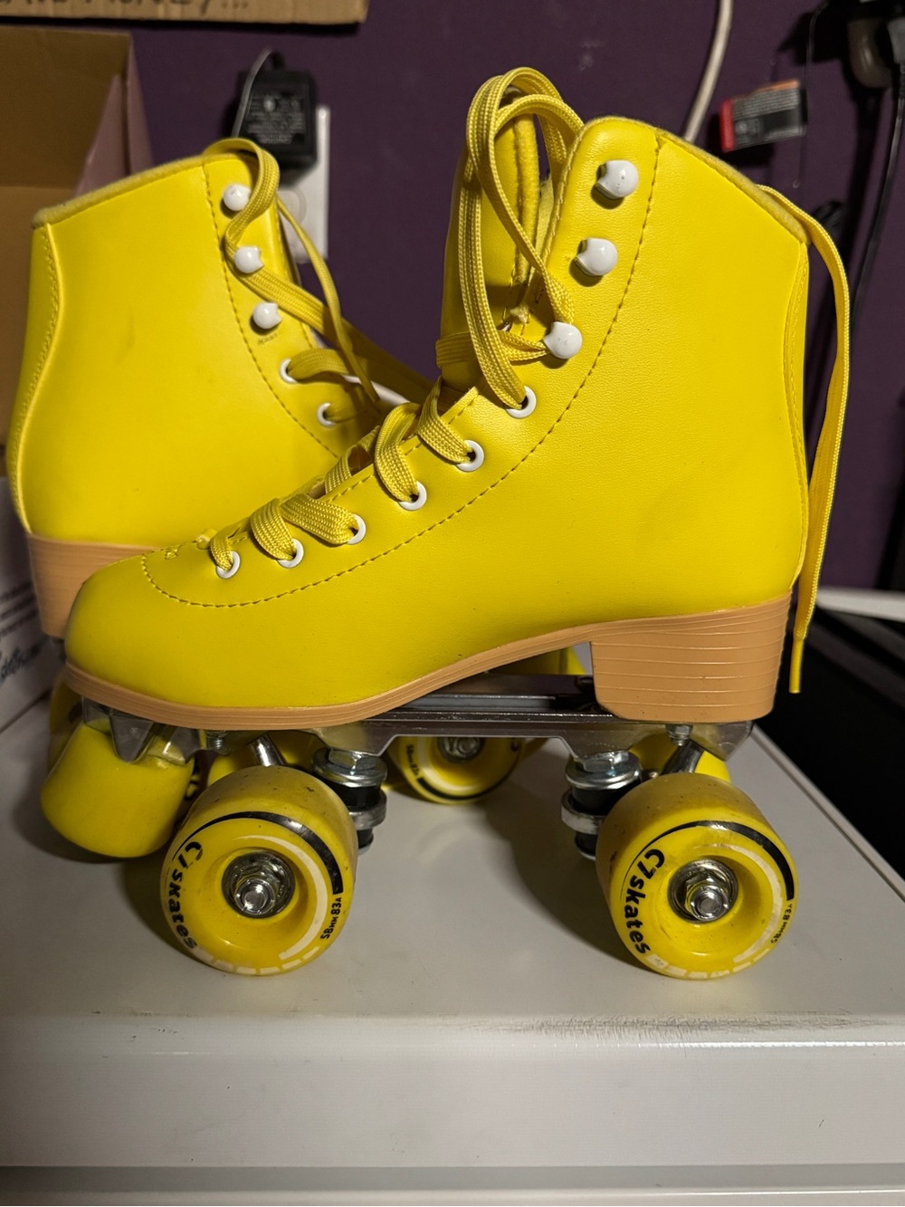 Bright Yellow Retro Roller Skates